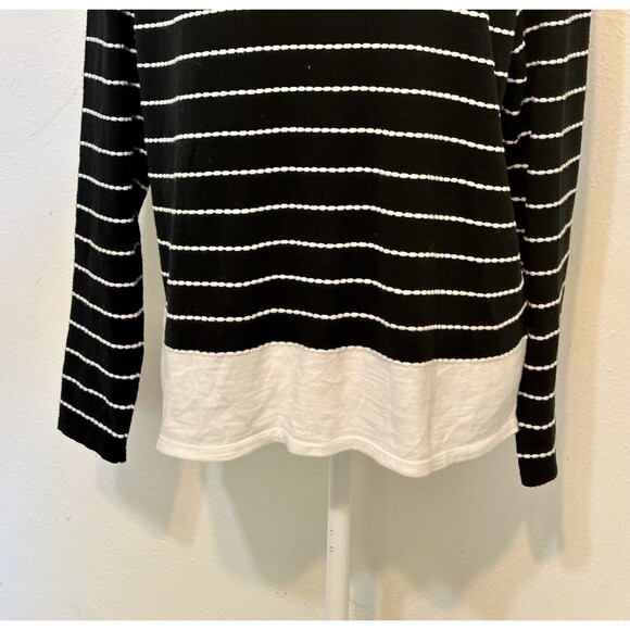 J. Jill Women's Size L Black/White Textured Striped Lightweight Sweater - Picture 5 of 14